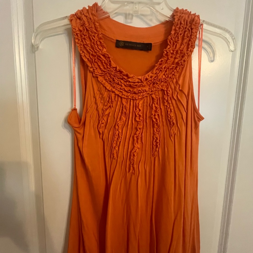 Outback Red Vibrant Orange Ruffle Blouse